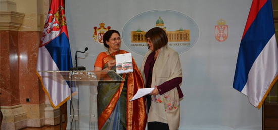  Presentation of Hon'ble Speaker H.E. Ms. Maja Gojkovic an Indian Desk Calendar dedicated to the girl child, and brought out by the Ministry of External Affairs, India