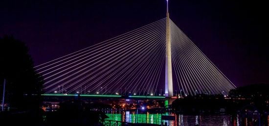  Celebration of India&#8217;s Independence Day,Ada bridge in Belgrade illuminated in

the colors of the Indian flag